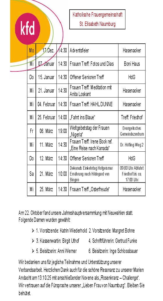 Terminkalender kfd 2026