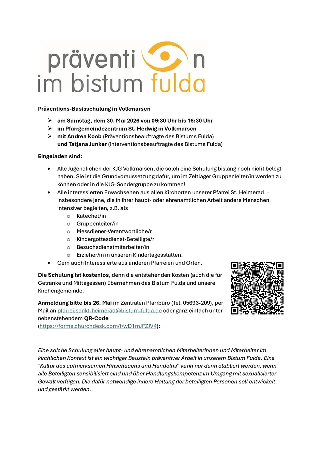 Pävention im Bistum Fulda Präventionsbasis-Schulung